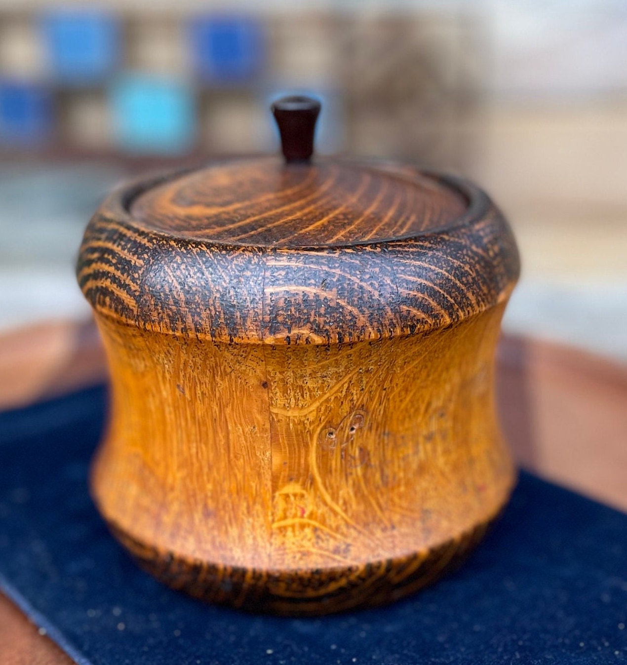 A Tea/Tobacco Caddy in The Form of a Well Patinated Apple with Bakelite Stalk/Handle 12cm diameter c1890