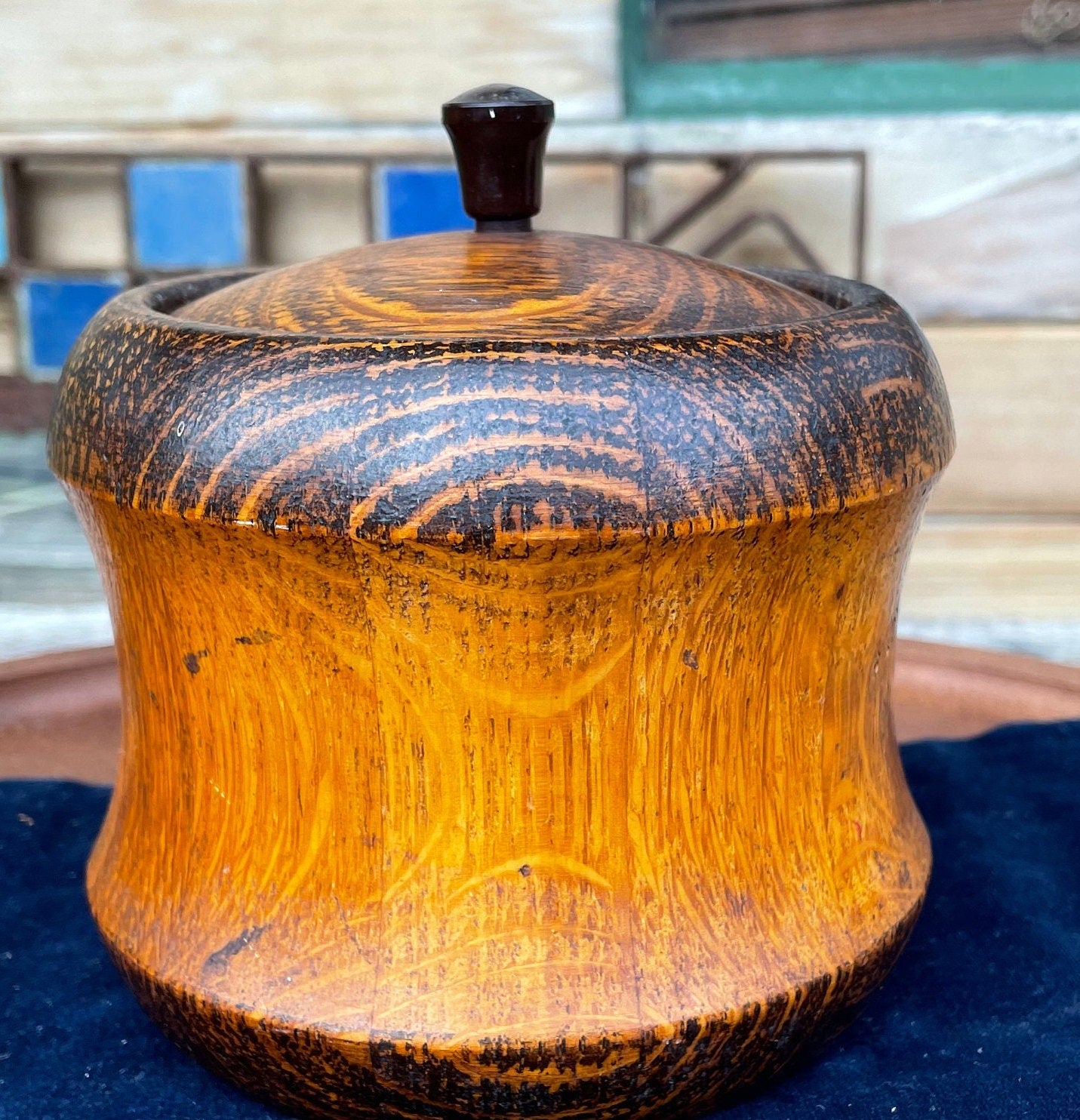 A Tea/Tobacco Caddy in The Form of a Well Patinated Apple with Bakelite Stalk/Handle 12cm diameter c1890