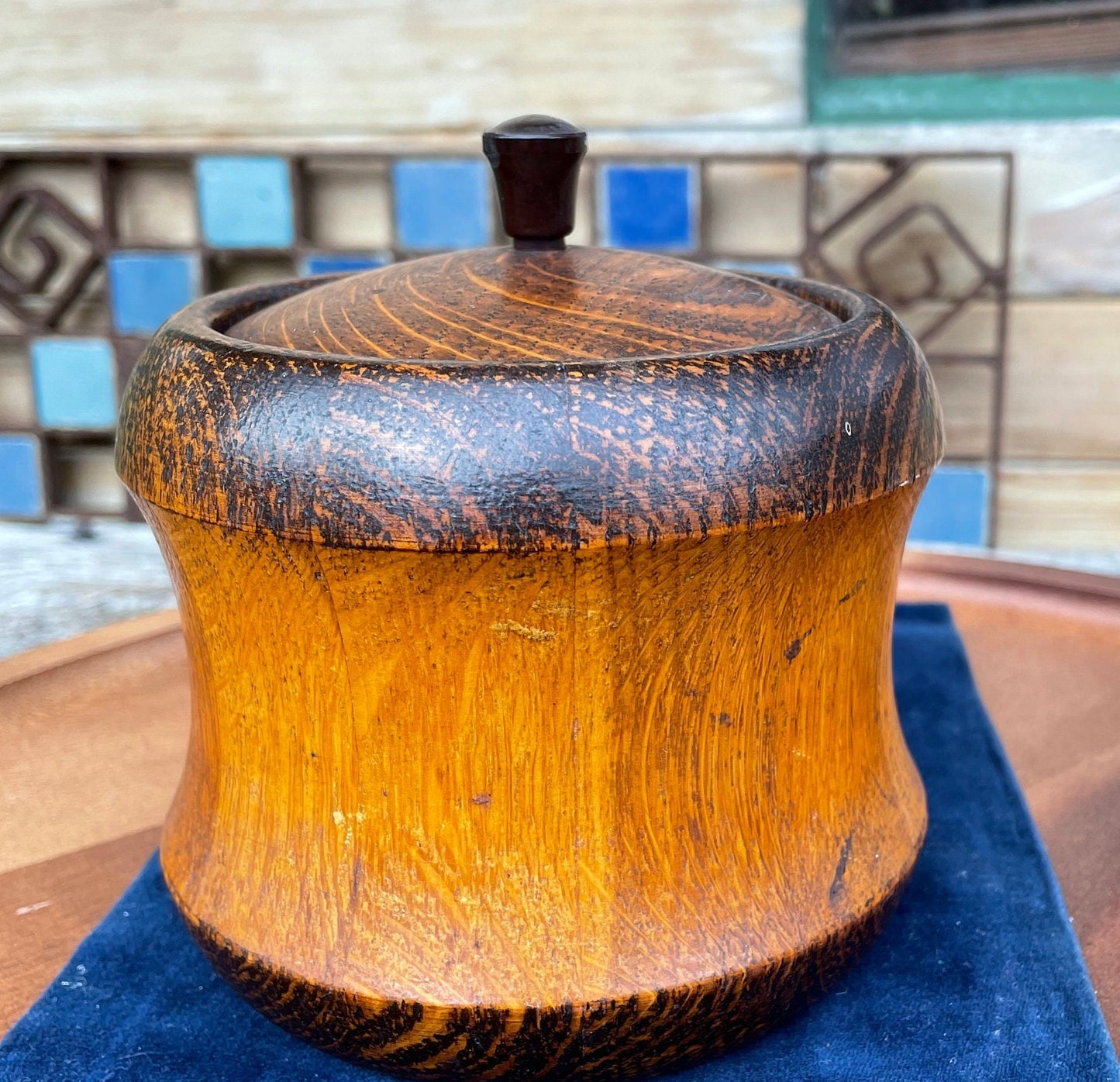 A Tea/Tobacco Caddy in The Form of a Well Patinated Apple with Bakelite Stalk/Handle 12cm diameter c1890