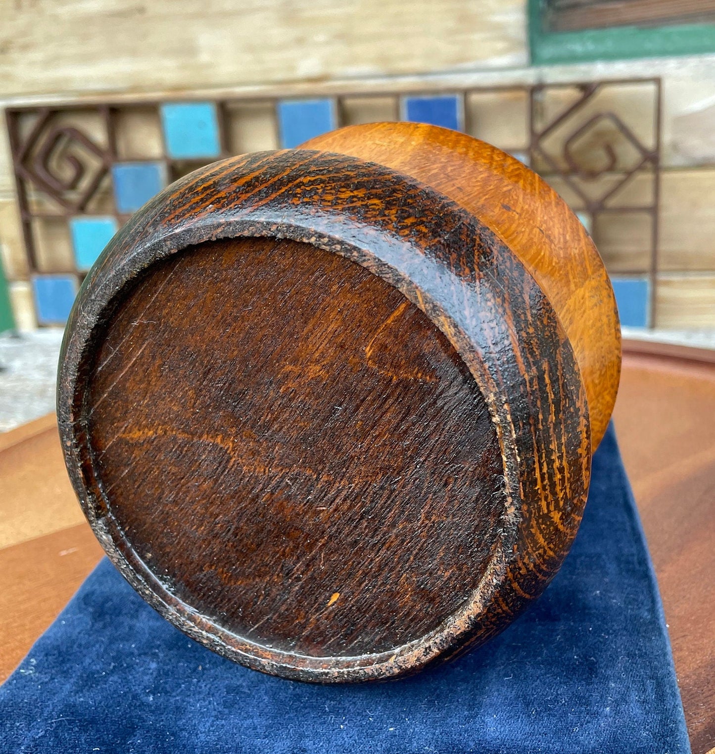 A Tea/Tobacco Caddy in The Form of a Well Patinated Apple with Bakelite Stalk/Handle 12cm diameter c1890