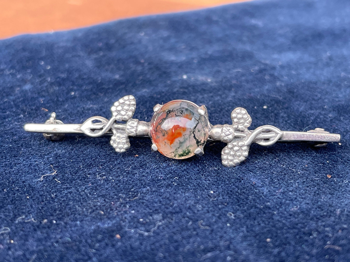 An Early 20th Century Silver Scottish Moss Agate Bar Brooch 5.5cm Long