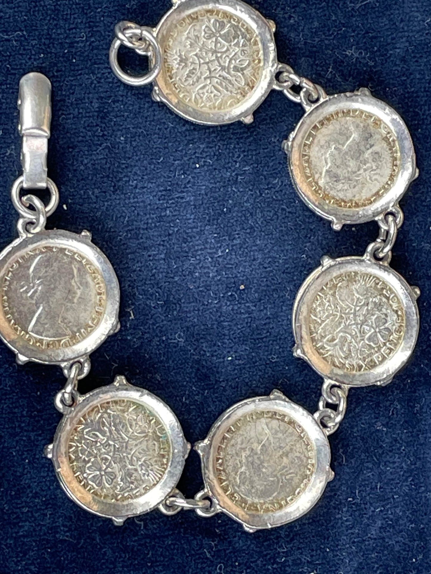 A Child's Charm Bracelet Made From Six Old Sixpence Coins 50's and 60's