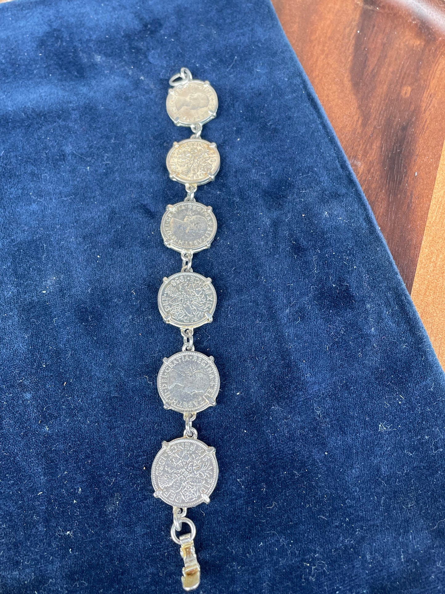A Child's Charm Bracelet Made From Six Old Sixpence Coins 50's and 60's
