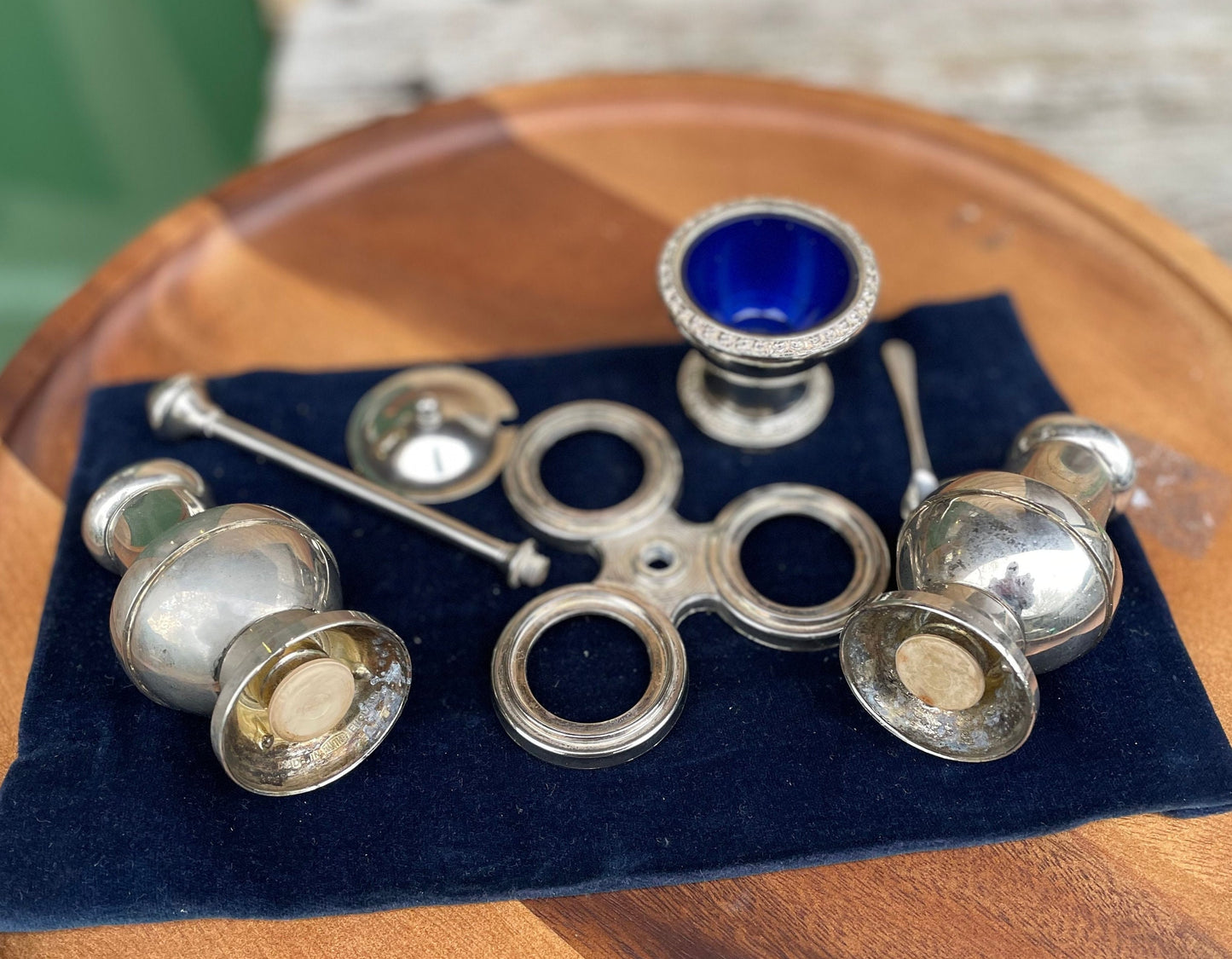 A Vintage English Silver Plated Three Piece Ianthe Condiment Set c1950's