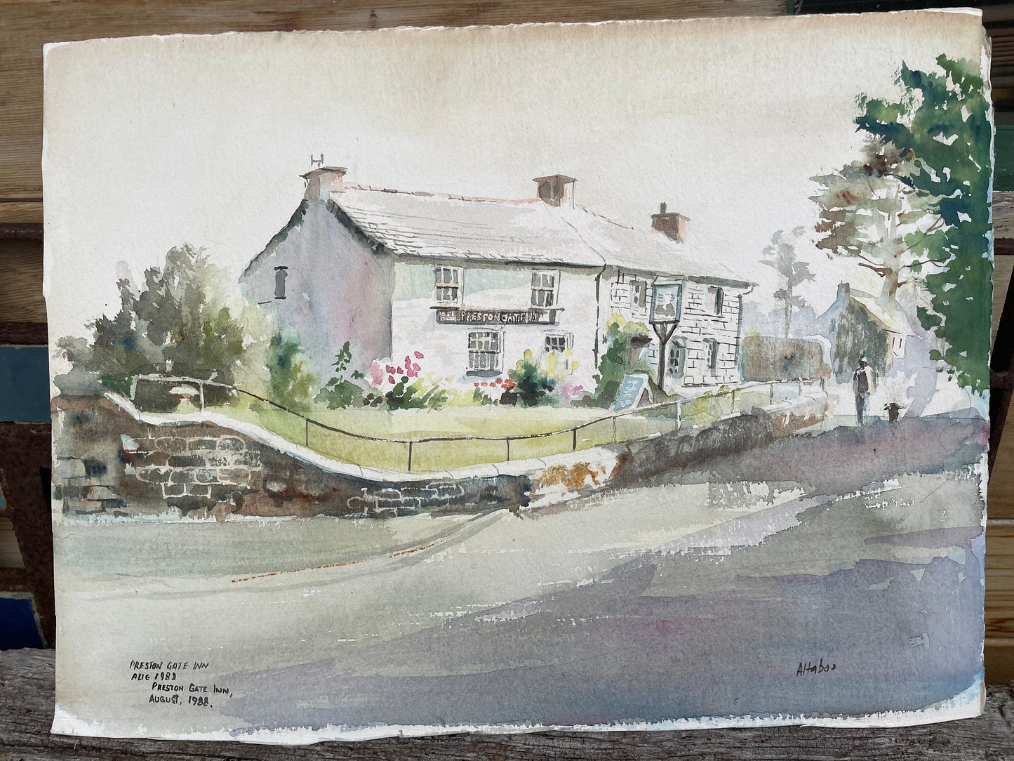 A Signed Original Unframed Hand Painted Watercolour Depicting the Preston Gate Inn, Bude, Cornwall by Beth Altabas - 1988- 38x28cm