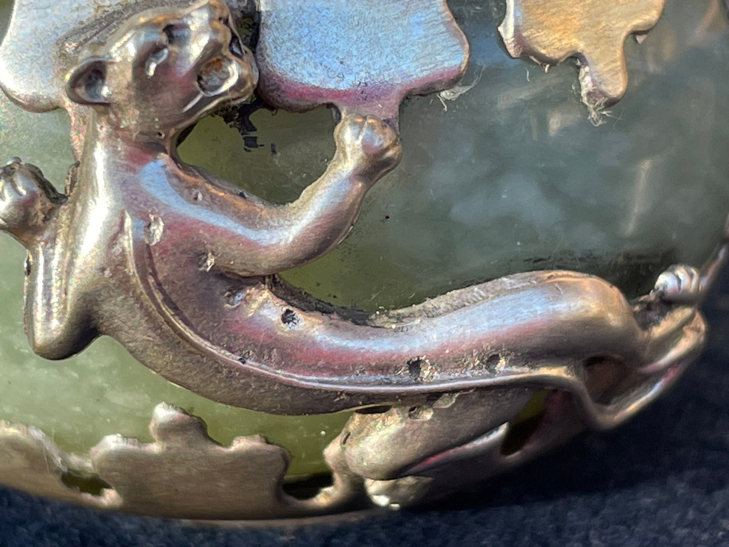 A Green Hardstone Incense Burner With White Metal Mounts 5cm Tall