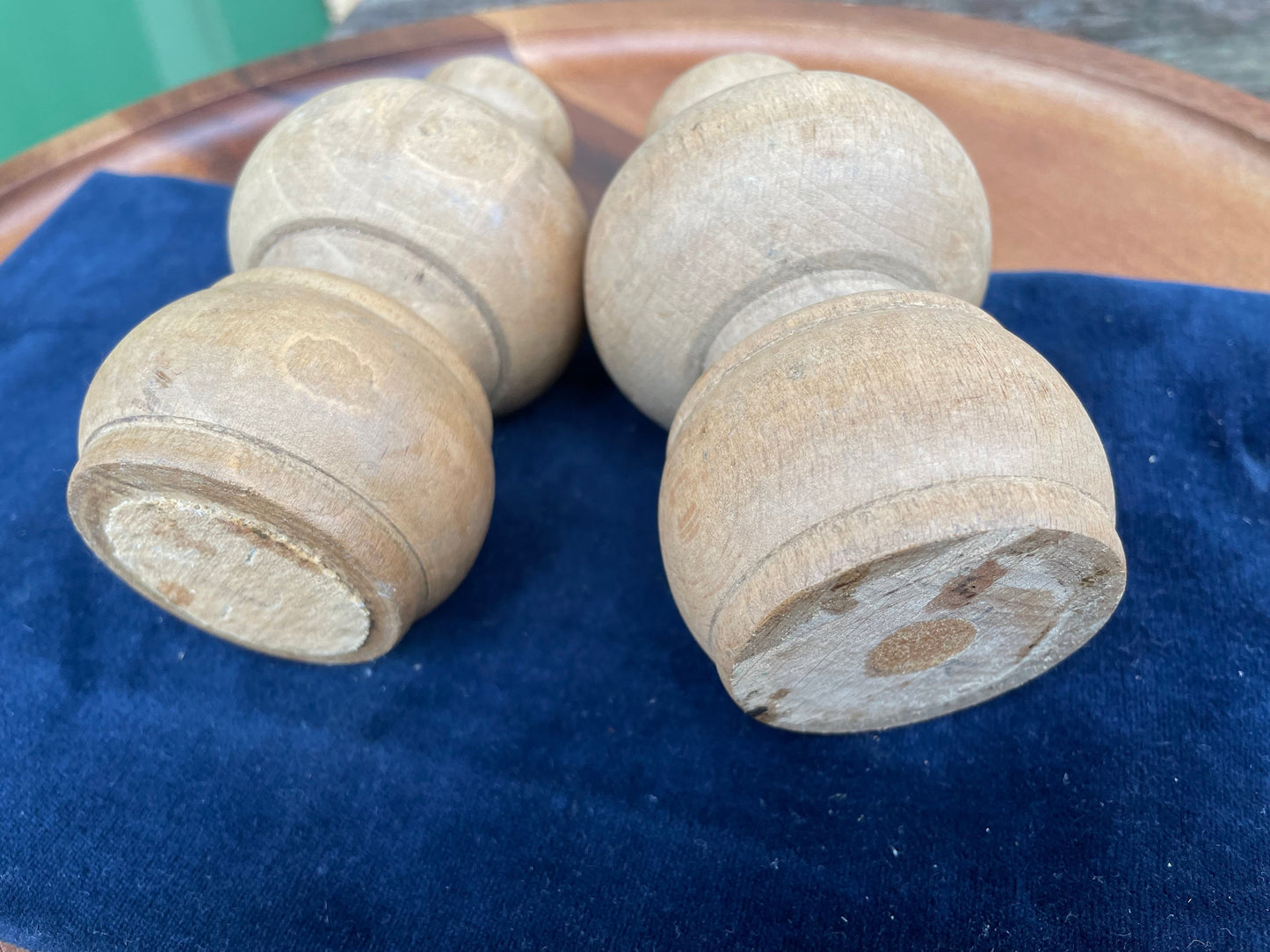 A Pair of Hand Turned Beech Curtain Rail Finials 11cm Long