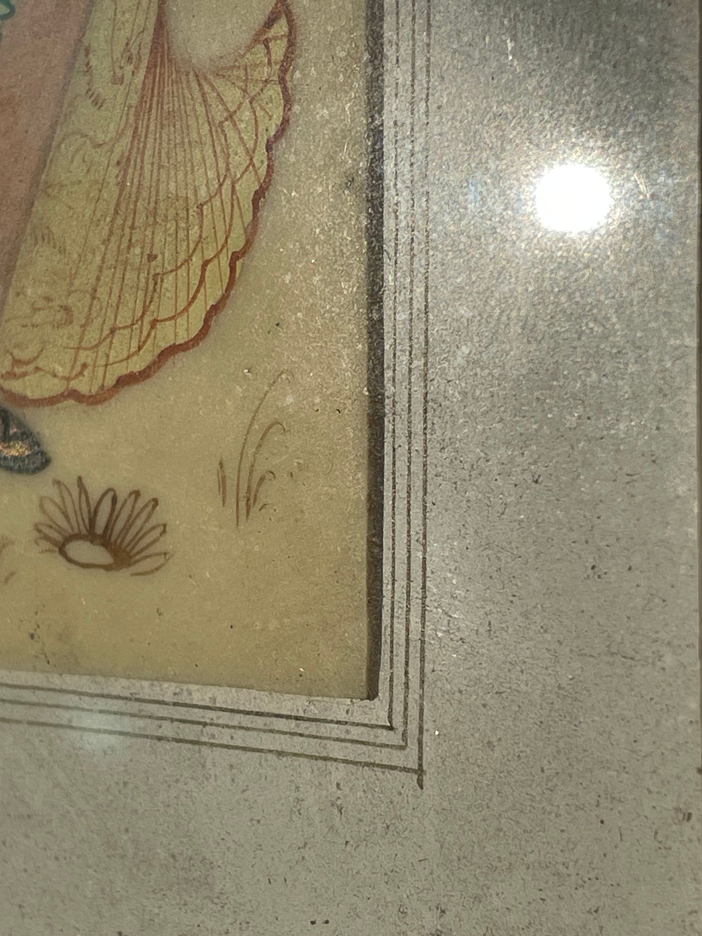 A Persian Hand Painted Panel With two Figures Housed in a Vizagapatam Style Easel Frame 31.5cm Tall