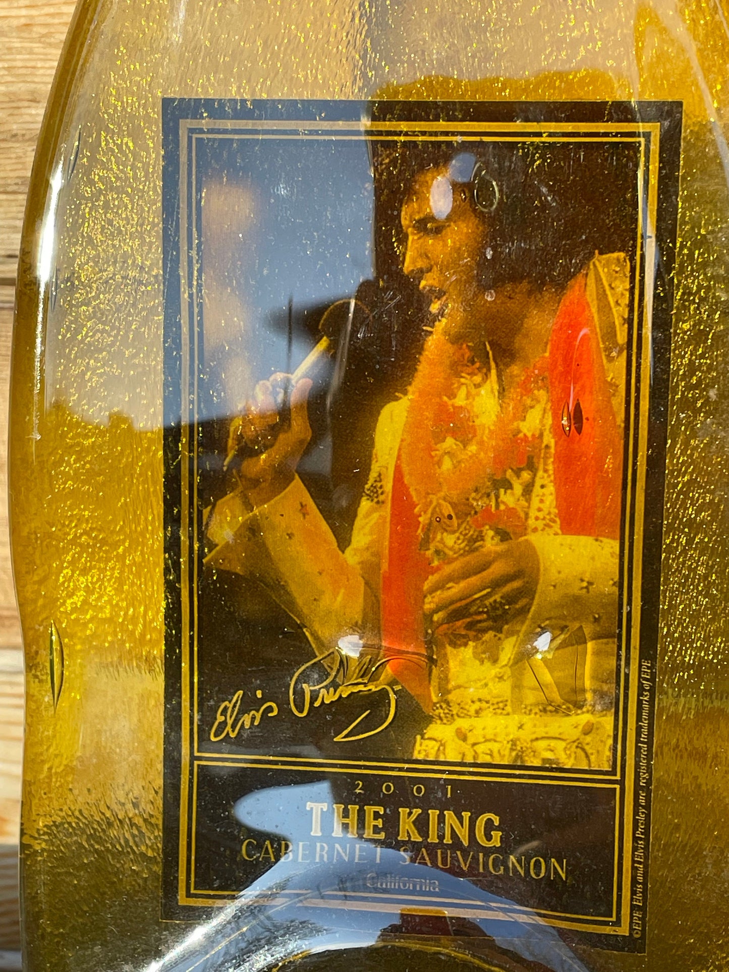 A Piece of Vintage Elvis Presley Memorabilia - Elvis captured in a 2001 The King Cabernet Sauvignon California wine bottle - 31cm tall