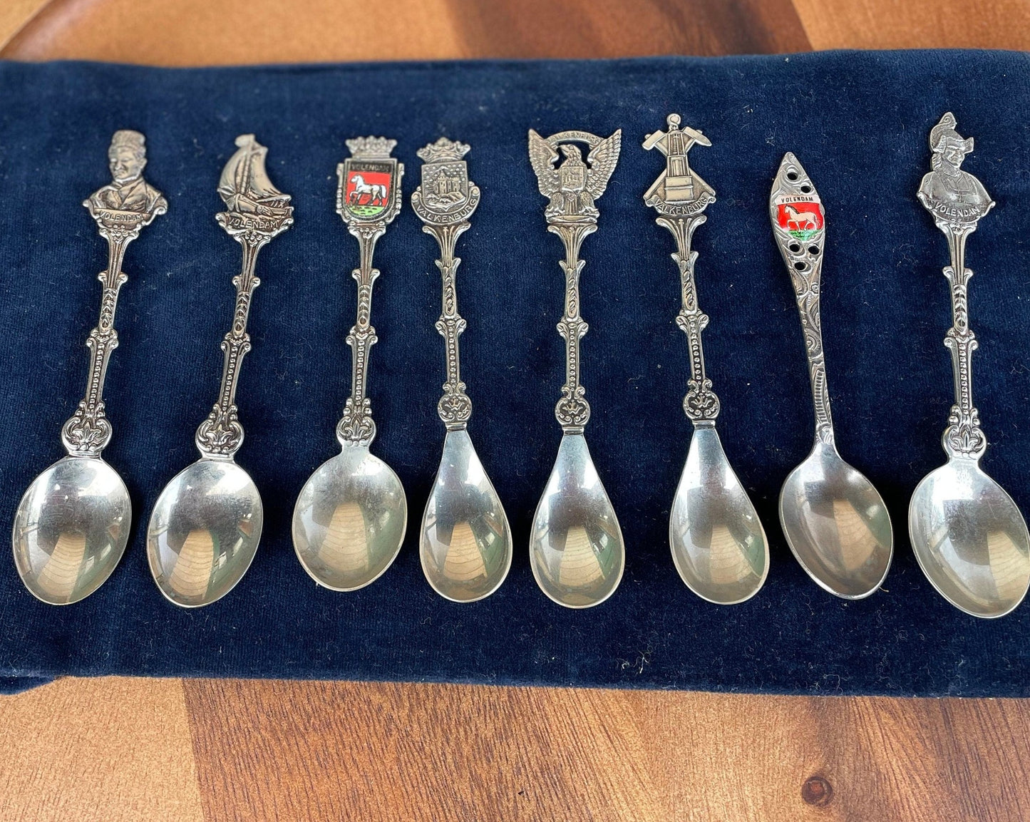 Eight Vintage Dutch Souvenir Silver Plate Tea Spoons From, Volendam and Valkenburg - Average 12cm Long