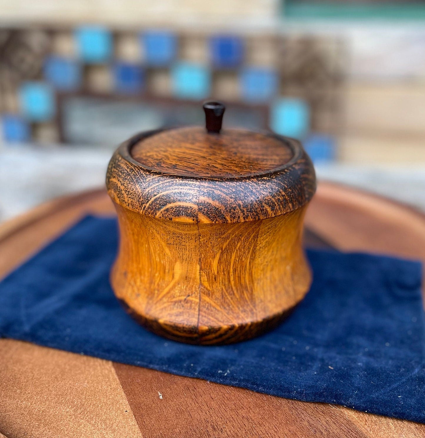 A Tea/Tobacco Caddy in The Form of a Well Patinated Apple with Bakelite Stalk/Handle 12cm diameter c1890