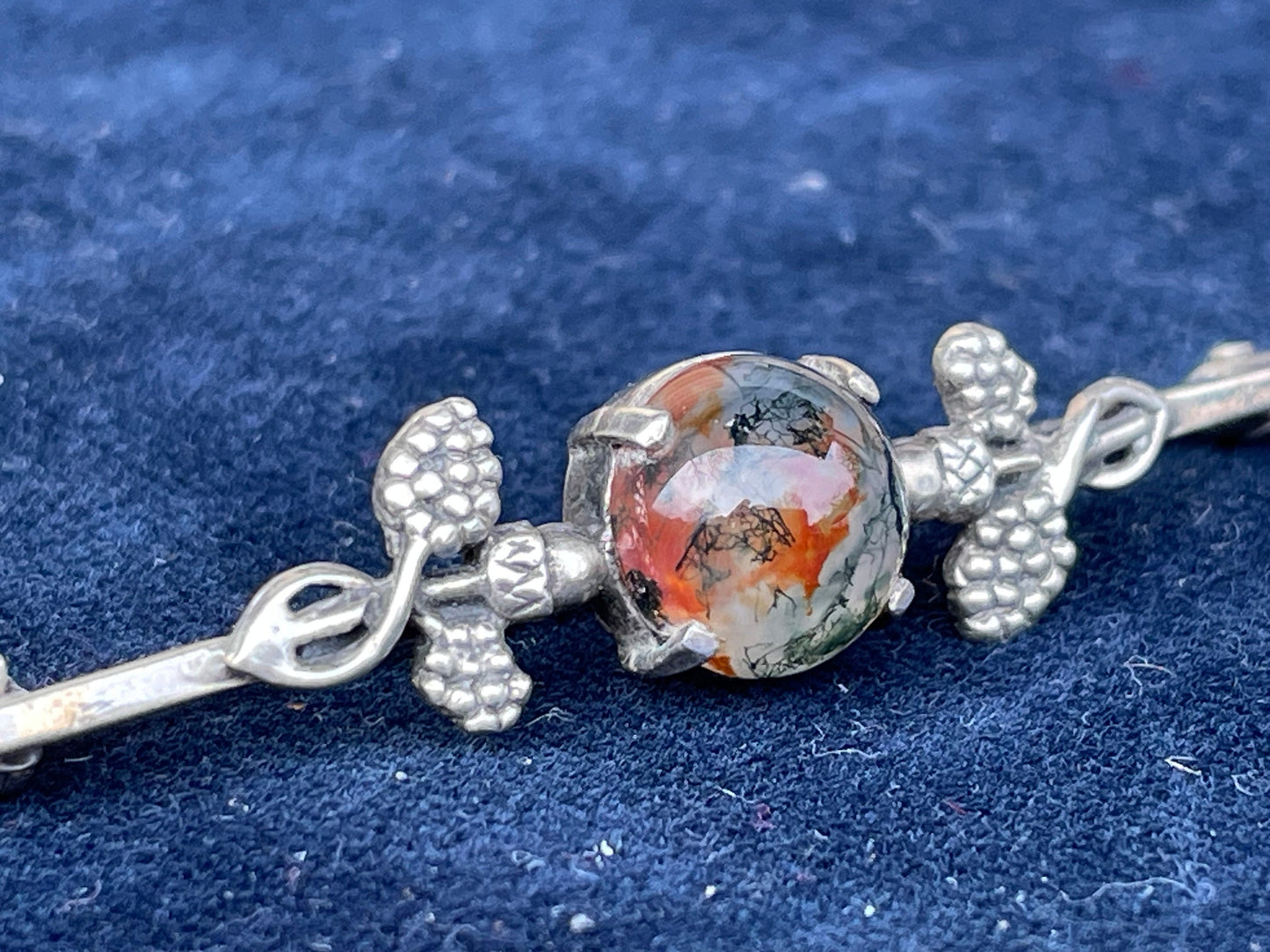 An Early 20th Century Silver Scottish Moss Agate Bar Brooch 5.5cm Long