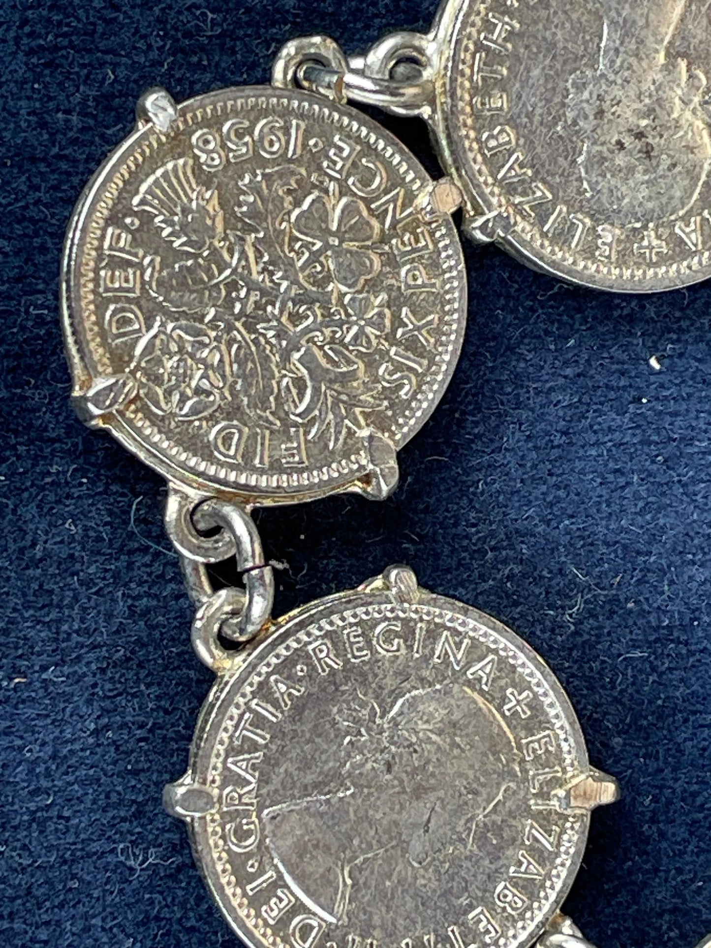 A Child's Charm Bracelet Made From Six Old Sixpence Coins 50's and 60's
