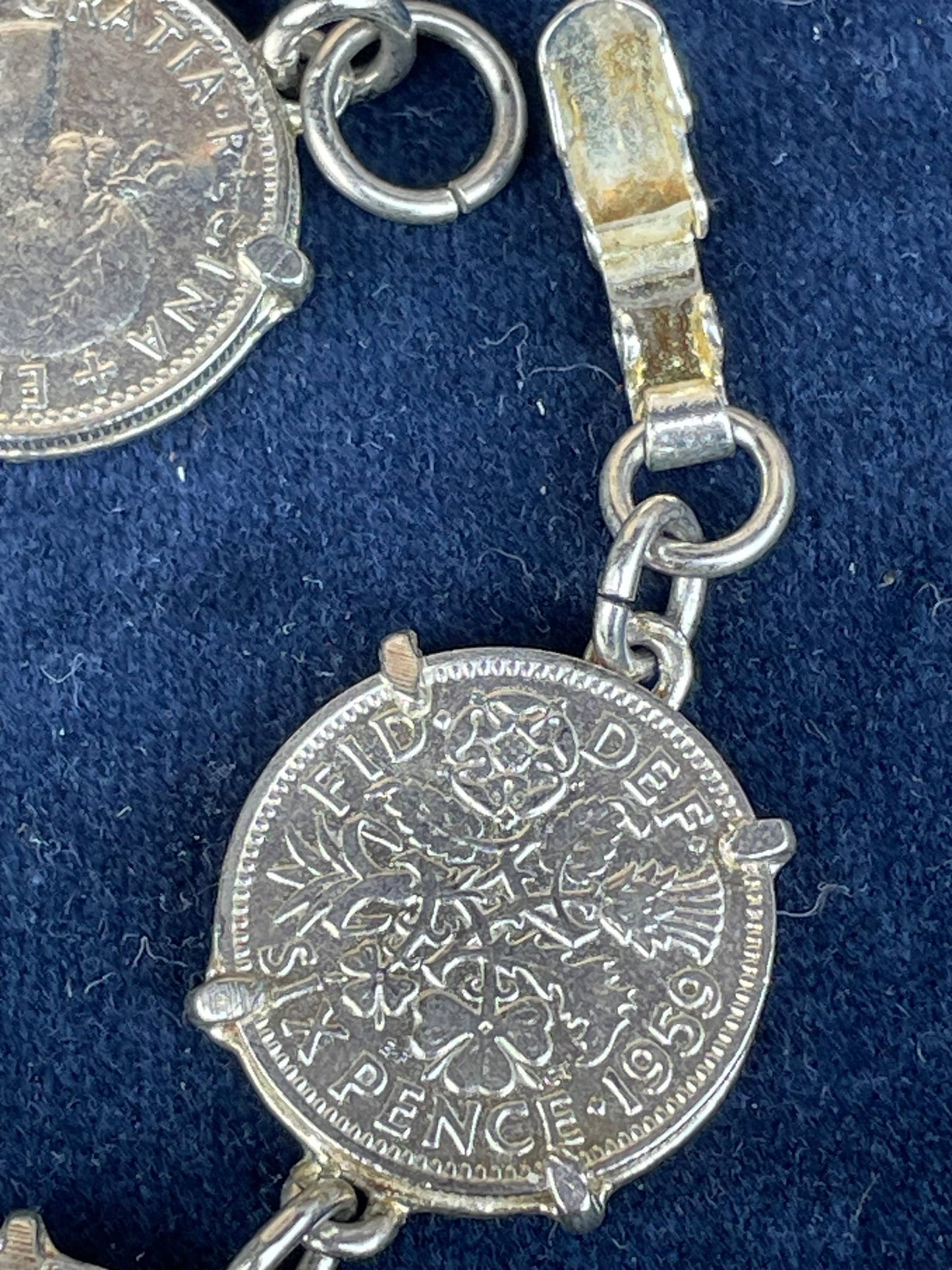 A Child's Charm Bracelet Made From Six Old Sixpence Coins 50's and 60's