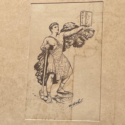 A double sided signed piece of original art of Greek God Apollo by Webel 10x13cm