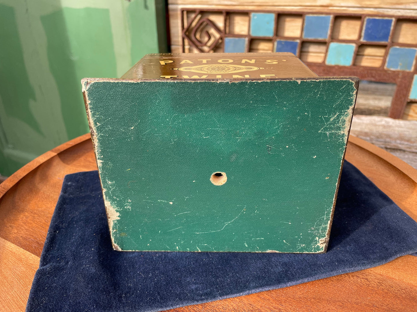 An Edwardian wooden William Patons' twine shop advertising dispenser Johnstone Scotland 14cm tall c1910