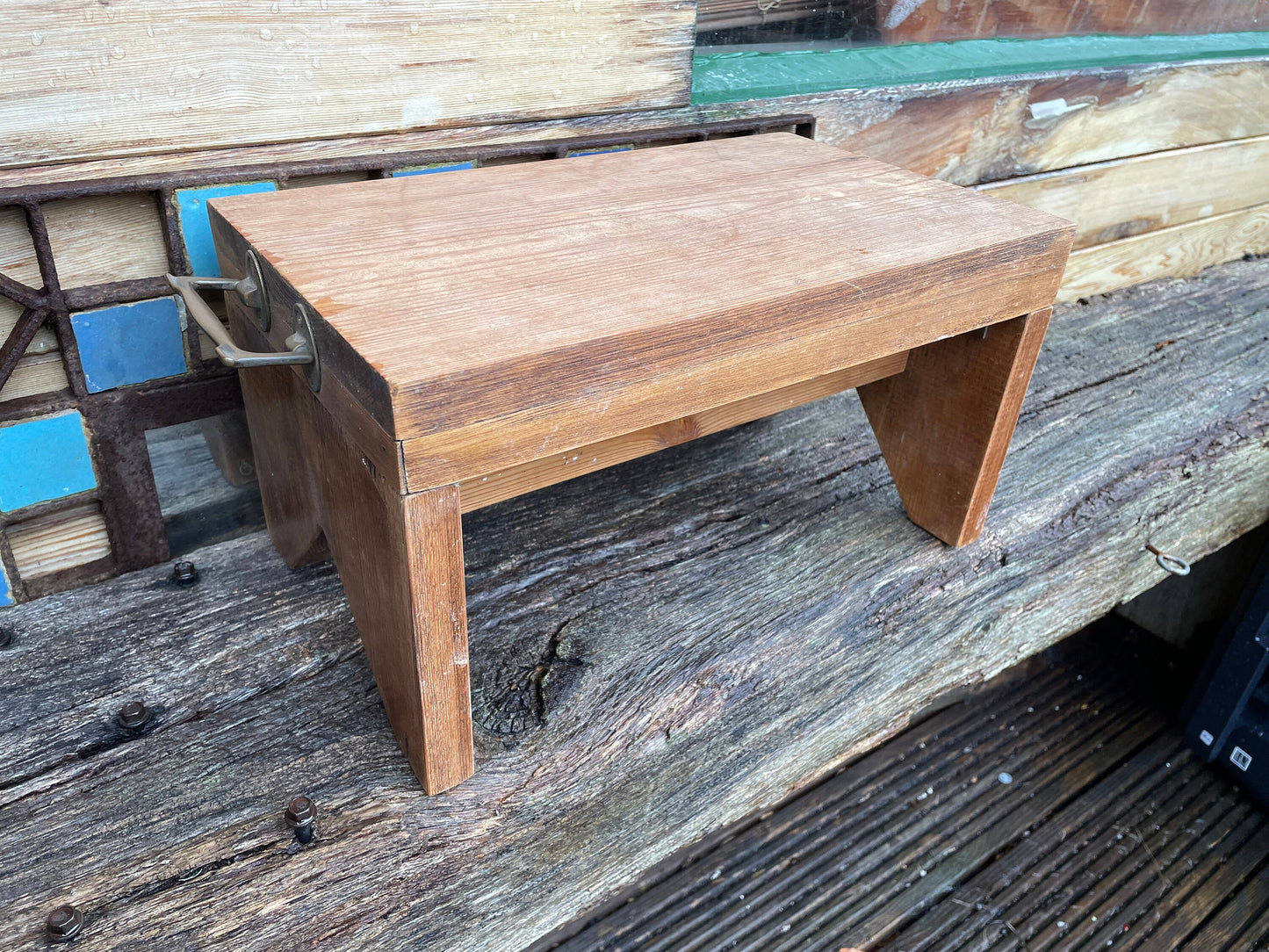 A Vintage Small Pitch Pine Folding Artist's Stool 18cm high x 33.5cm wide x 20cm deep