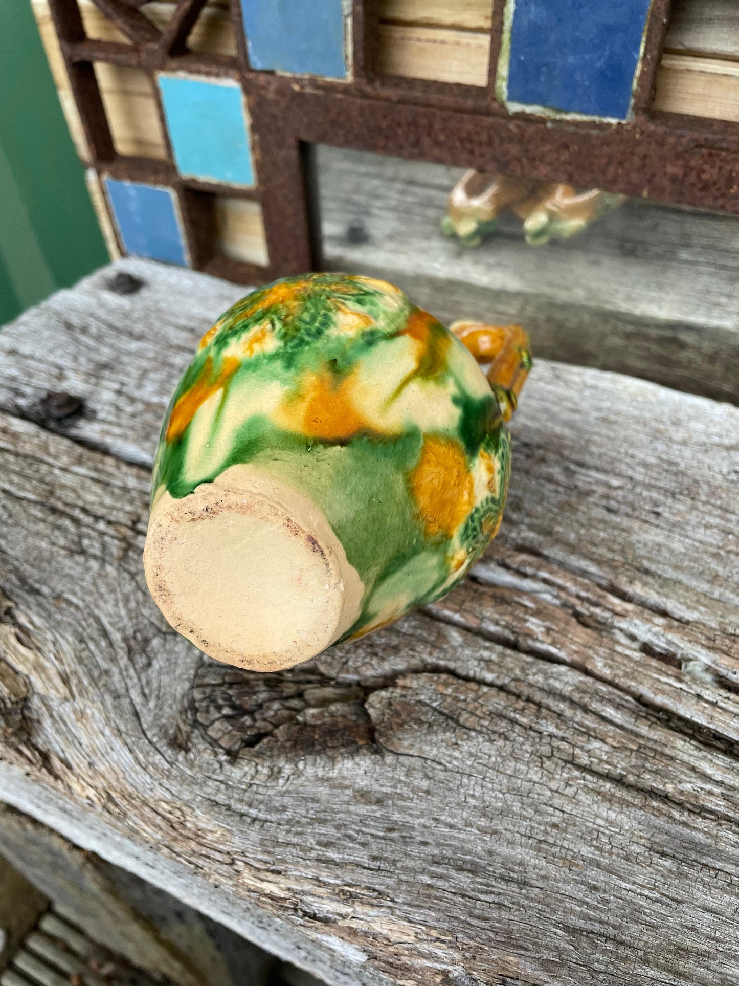 A Vintage Chinese Sancai Glaze pottery Tang Dynasty Design Vase 18cm Tall