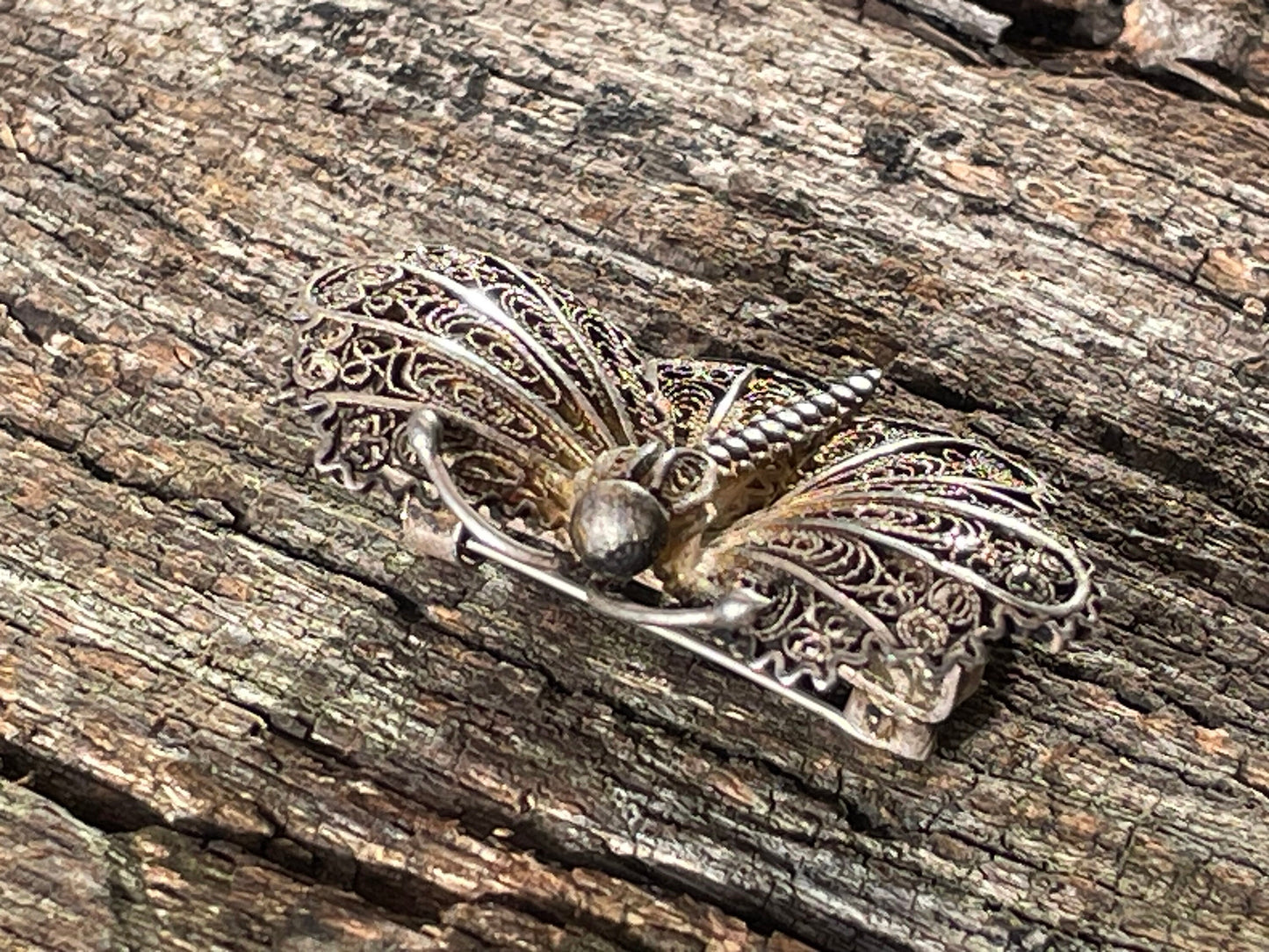 An antique Art Nouveau silver Filigree worked butterfly brooch 45mm wide