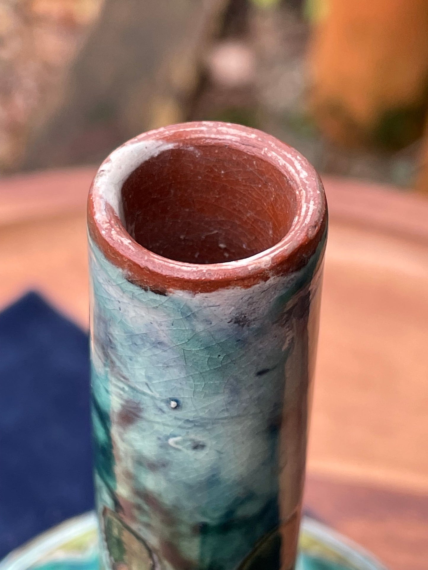 An antique pottery vase with Giovanni Carlo Valentino Manzoni mark to base  1897