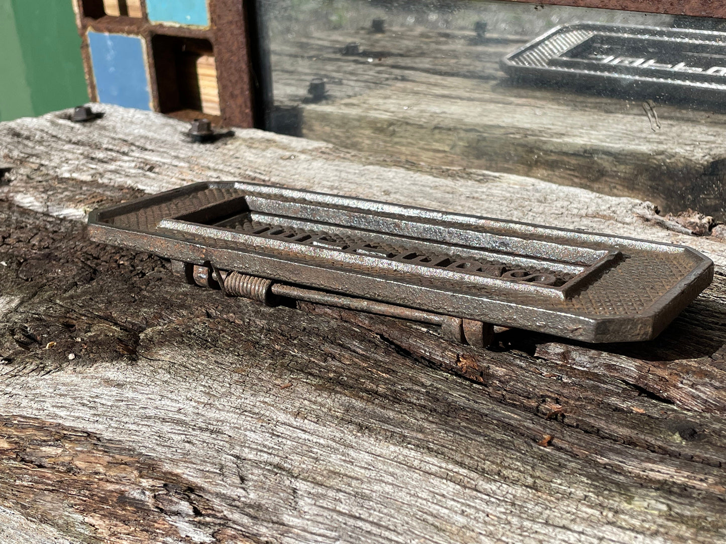 A heavy cast metal antique letter box fascia/flap 19cm tall