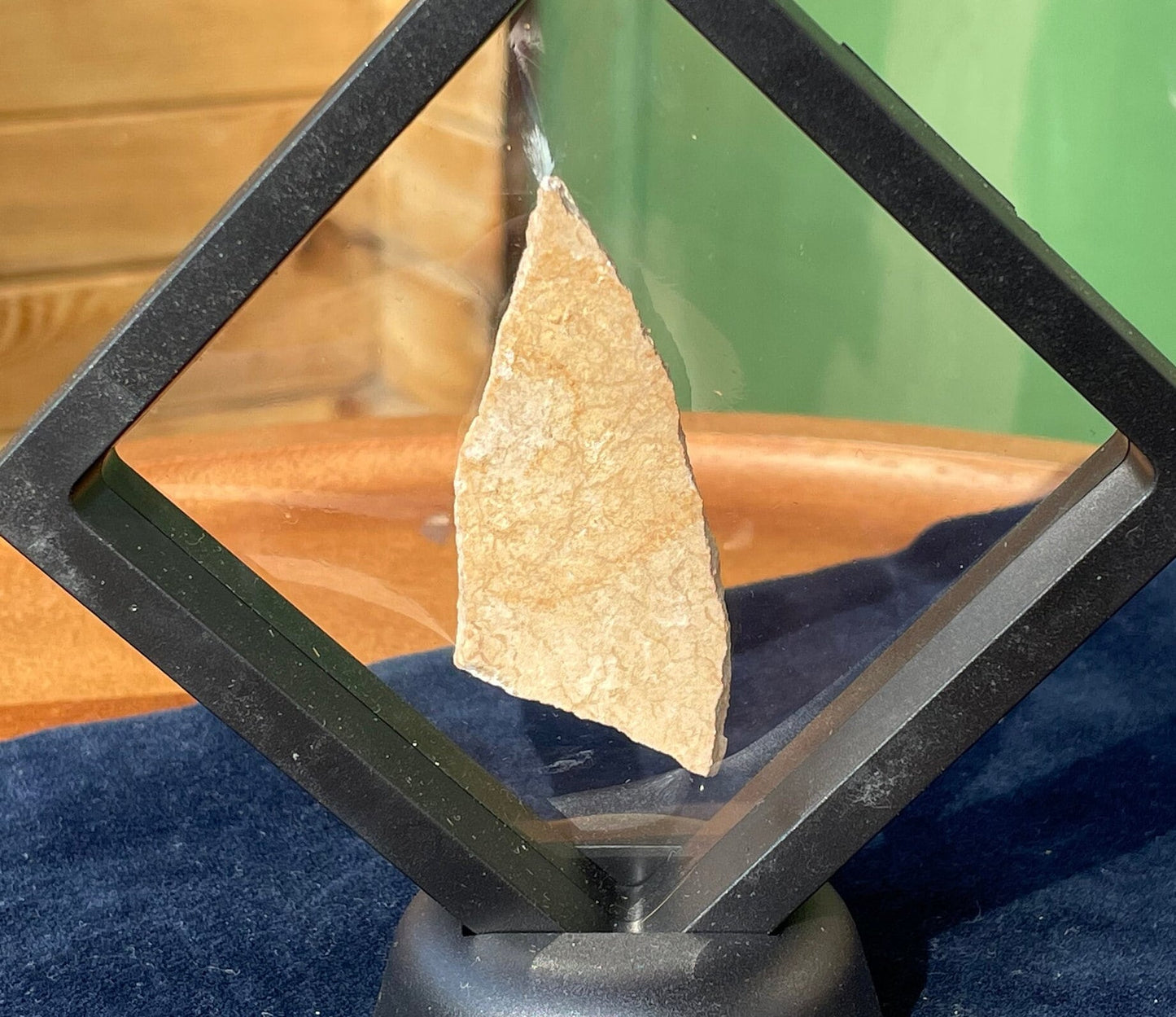 A fragment of an extinct Aepyornis or elephant bird eggshell in membrane display frame from a Sussex Collection
