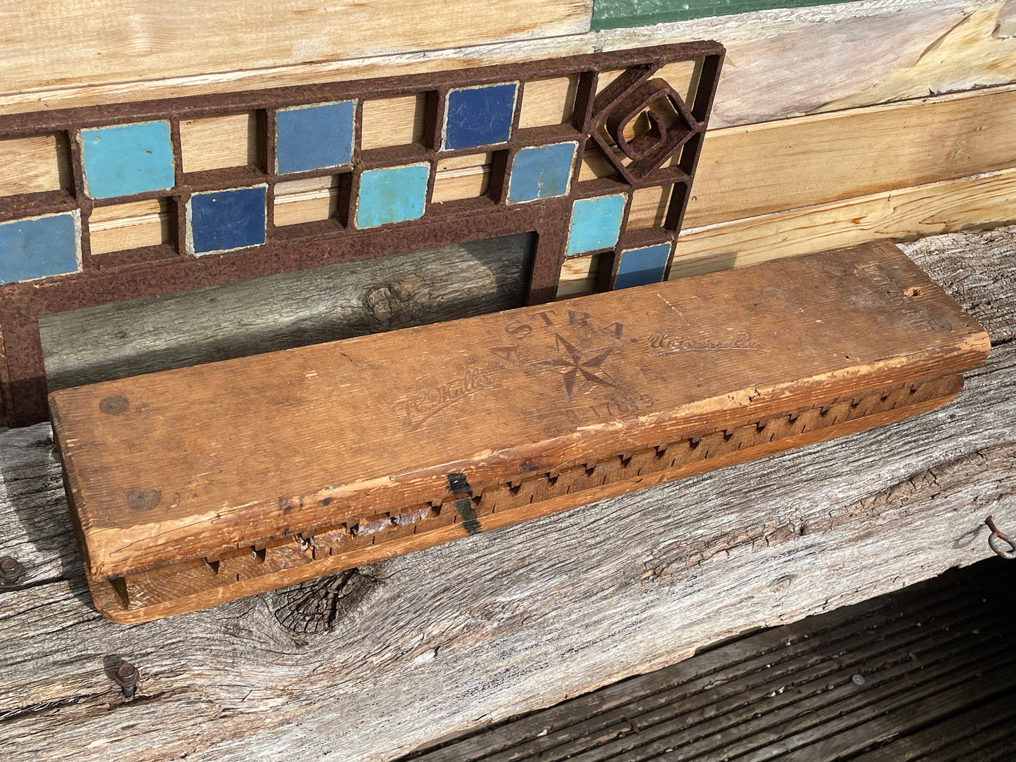 Antique wooden cigar press by Astra J.C Muller Universelle 56cm long