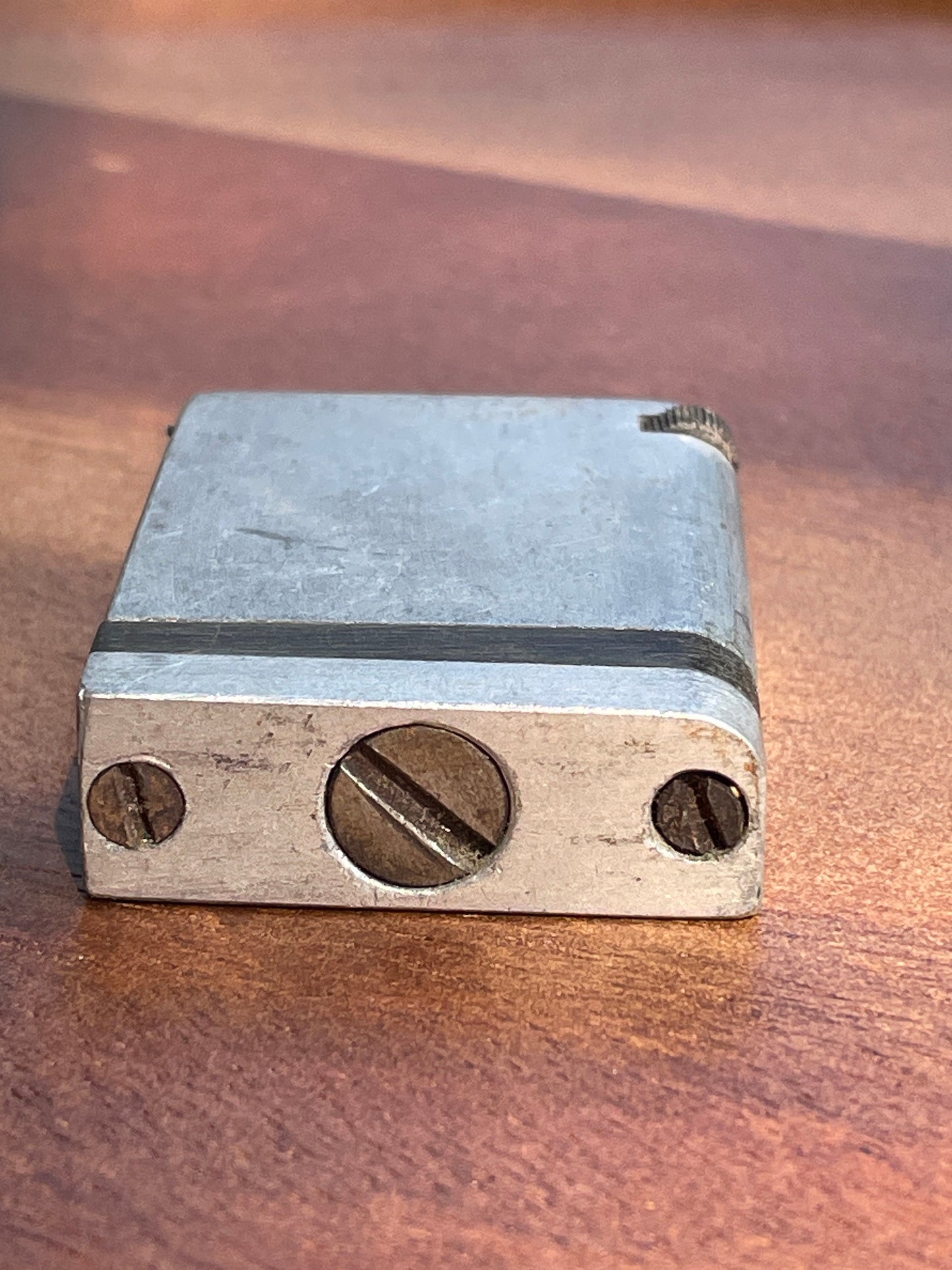 Vintage metal pocket lighter 5cm tall unusual Perspex cover