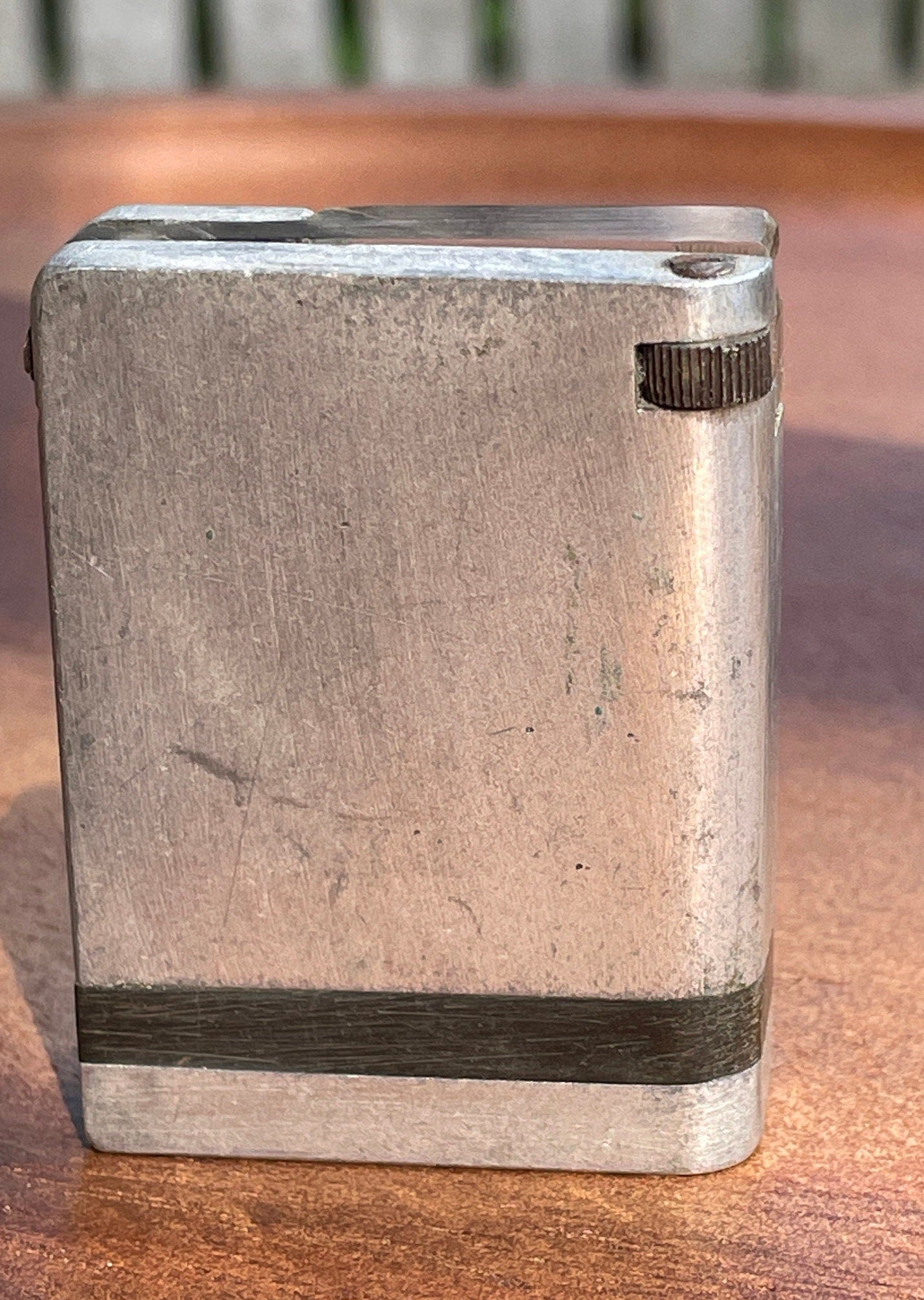 Vintage metal pocket lighter 5cm tall unusual Perspex cover