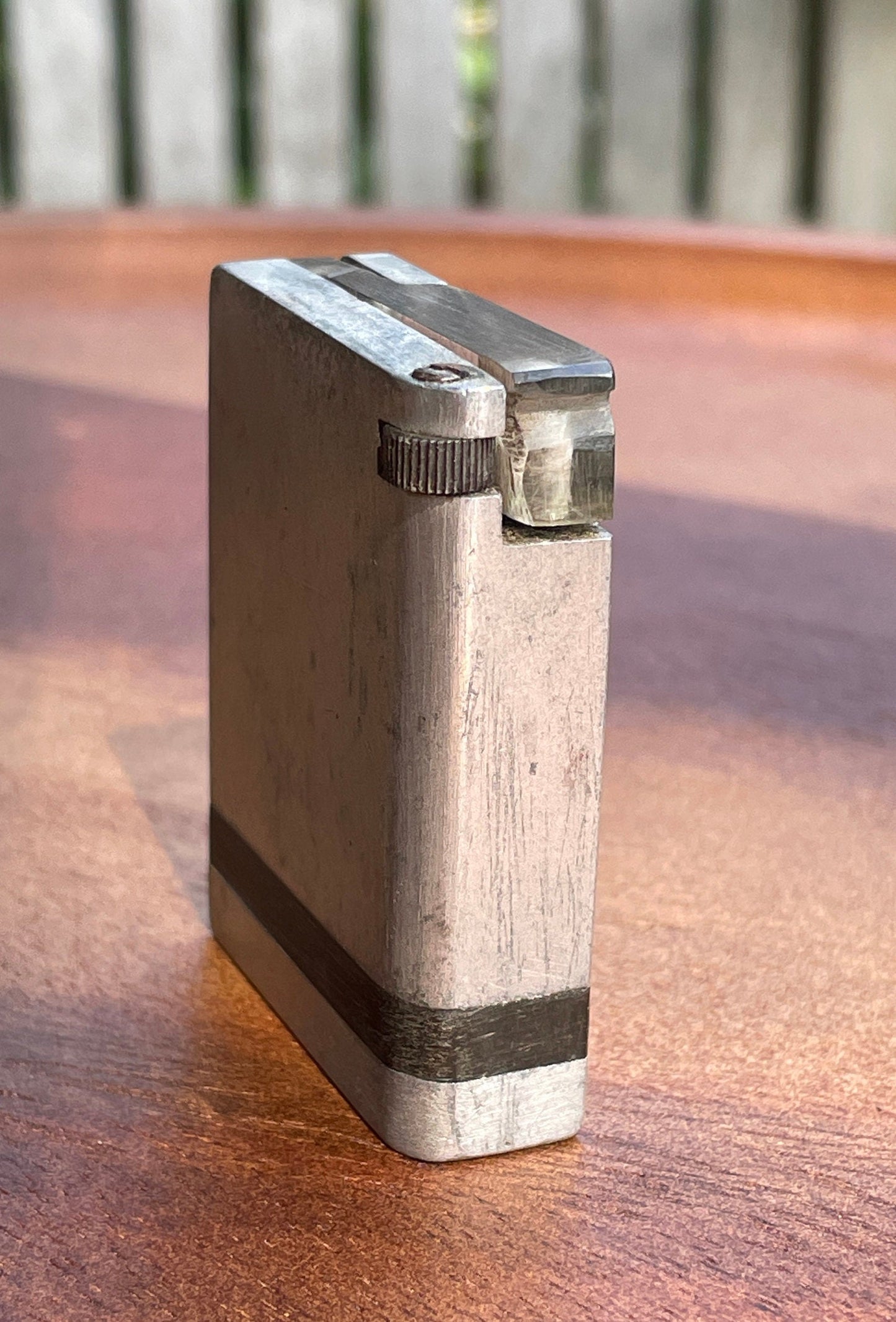 Vintage metal pocket lighter 5cm tall unusual Perspex cover