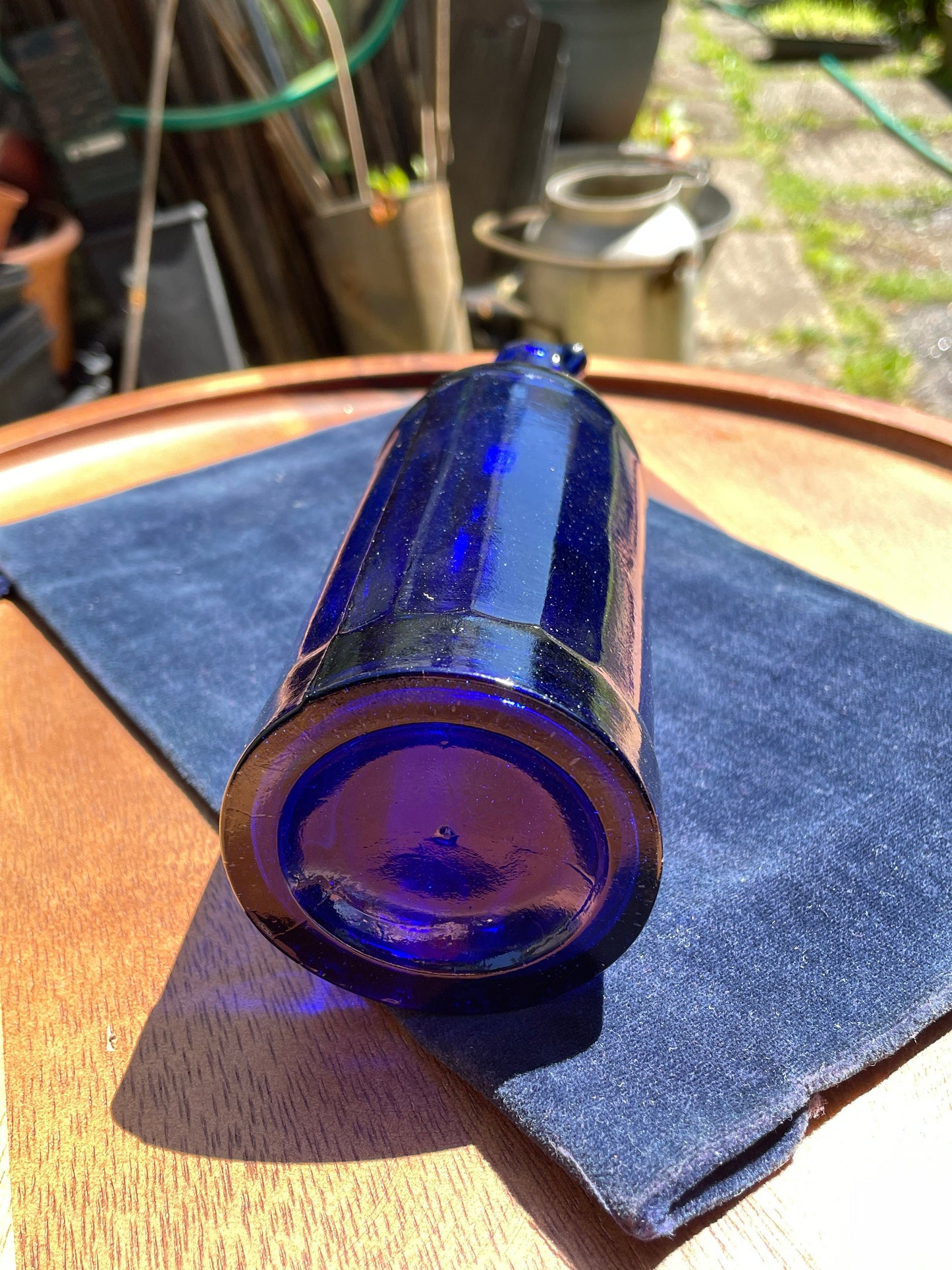Victorian cobalt blue 18-sided ink bottle c1890's with pouring lip 21cm tall