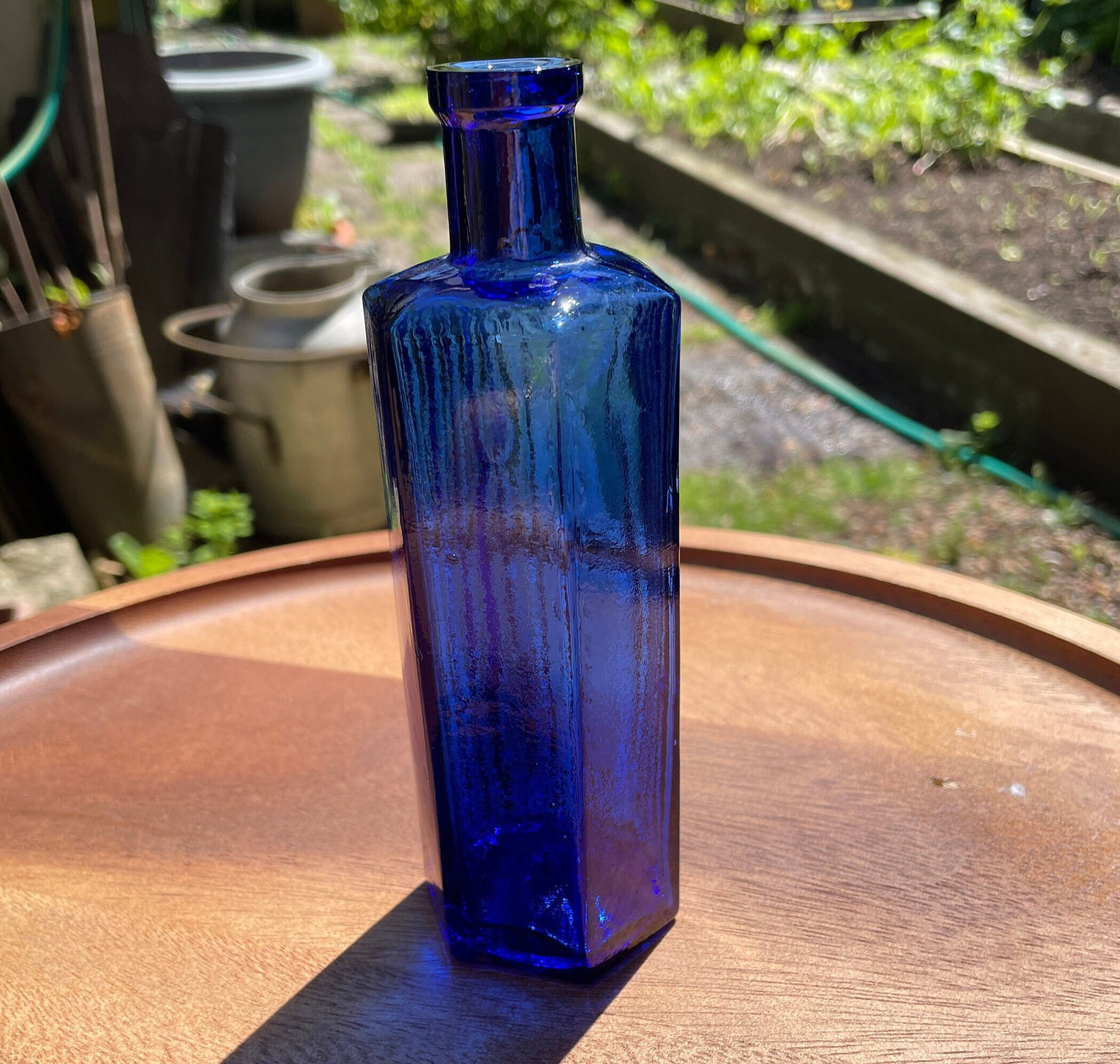 Victorian 6oz Cobalt blue Hexagonal Not to be Taken Poison bottle c1890s - 16cm