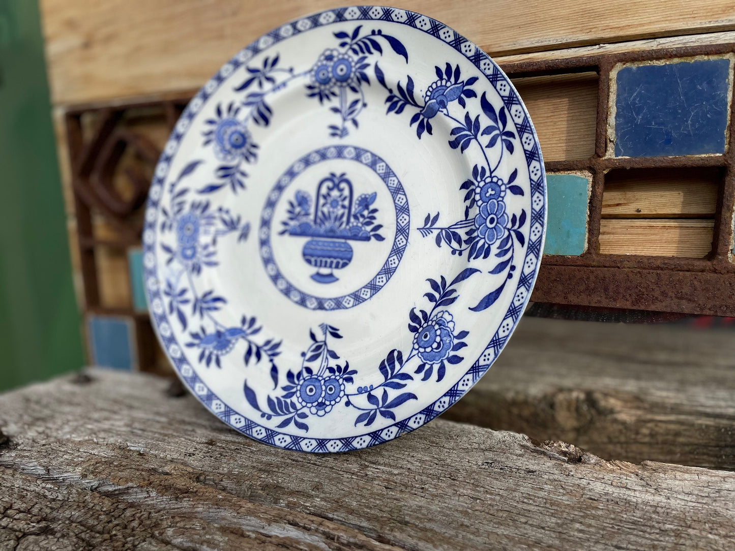 Wood and Sons Delph Dinner plate art Nouveau semi porcelain salad plate in blue and white 22.5cm diameter