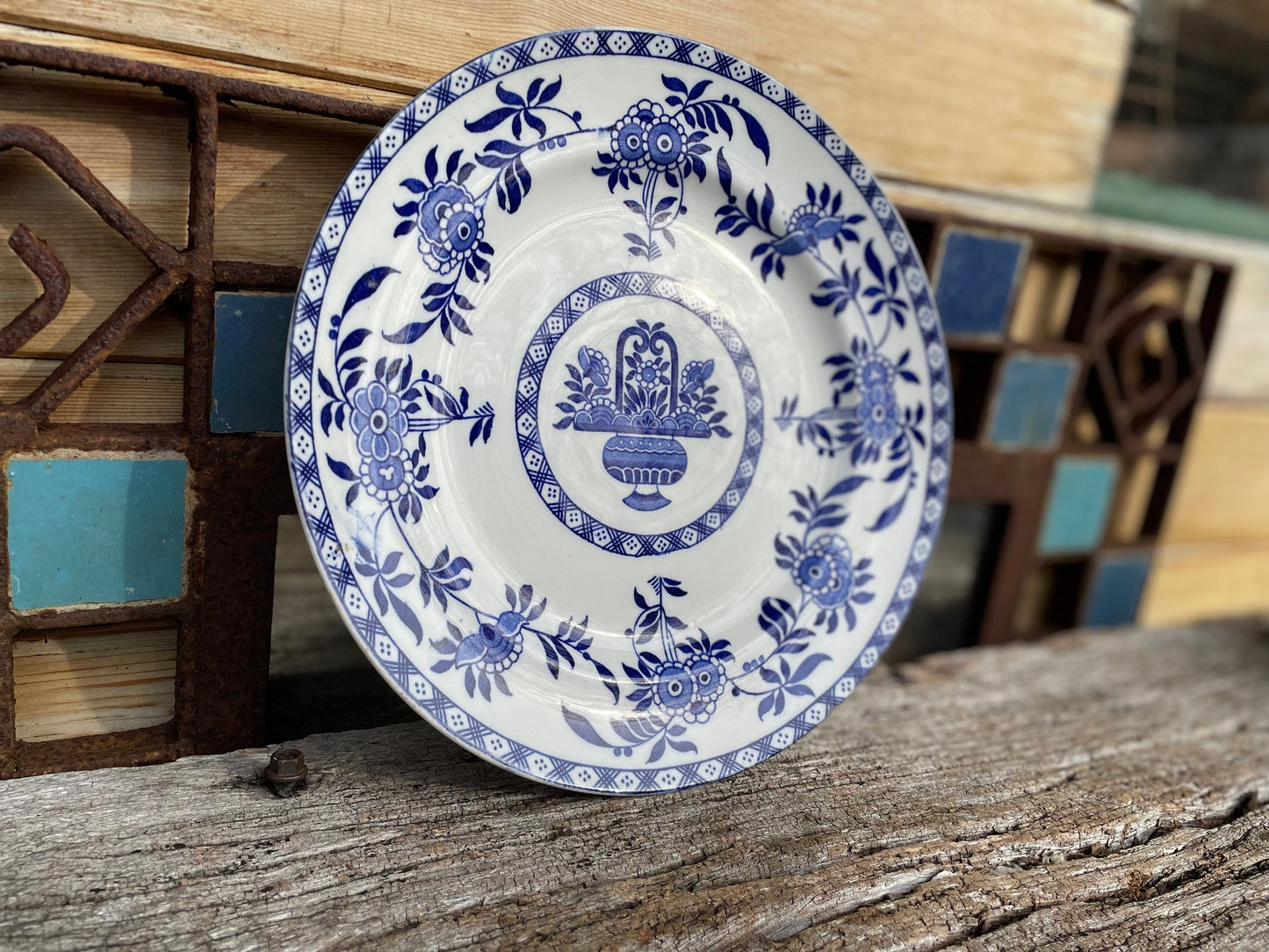 Wood and Sons Delph Dinner plate art Nouveau semi porcelain salad plate in blue and white 22.5cm diameter