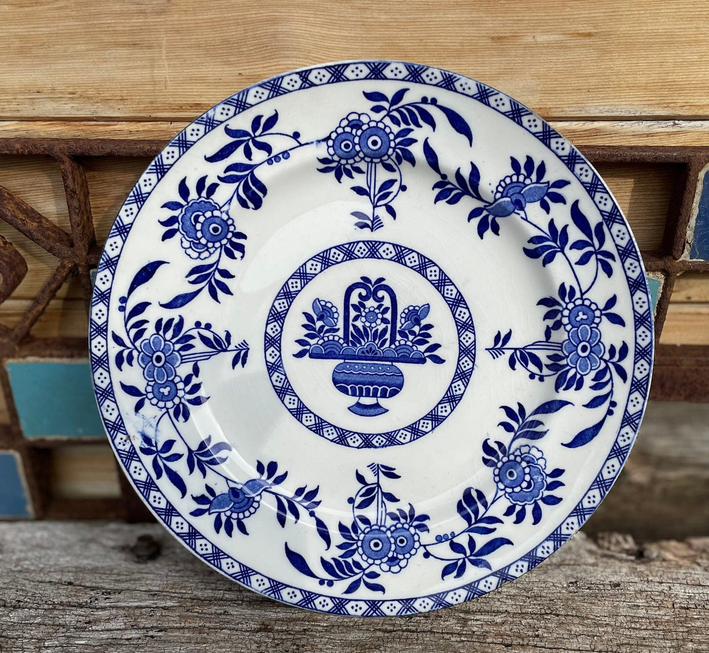 Wood and Sons Delph Dinner plate art Nouveau semi porcelain salad plate in blue and white 22.5cm diameter