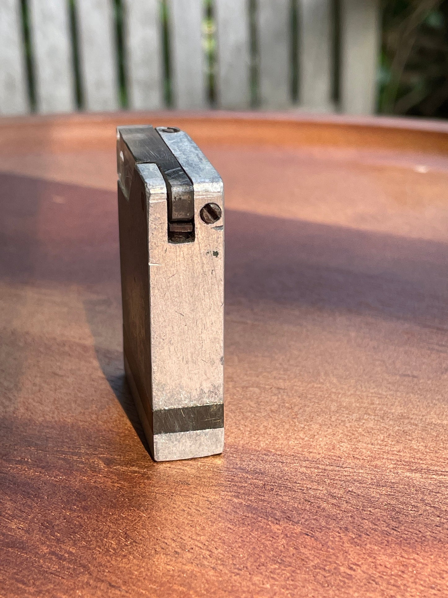 Vintage metal pocket lighter 5cm tall unusual Perspex cover
