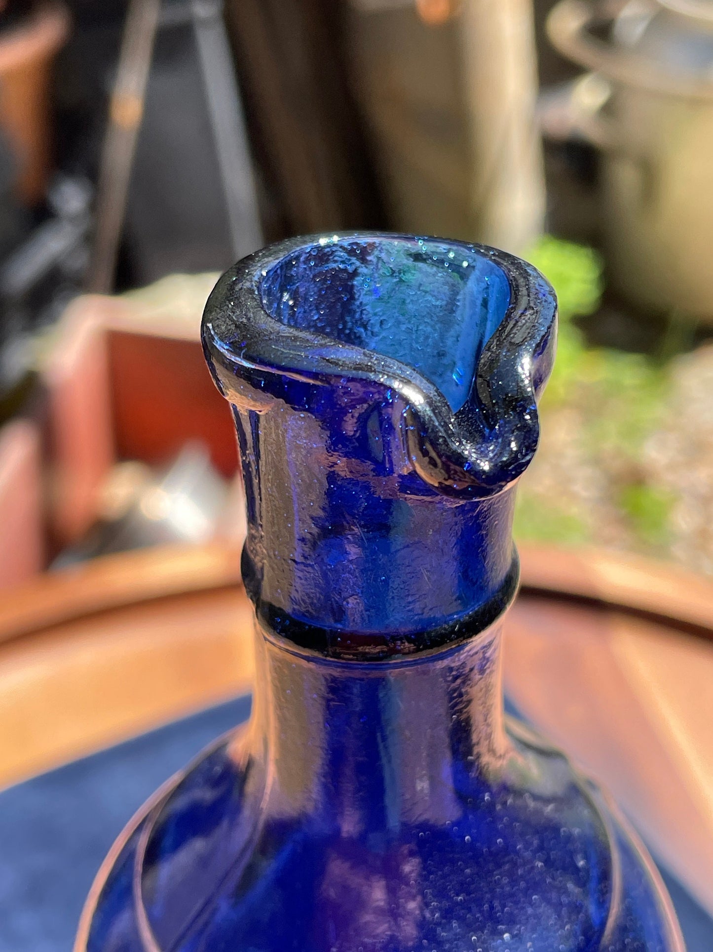 Victorian cobalt blue 18-sided ink bottle c1890's with pouring lip 21cm tall