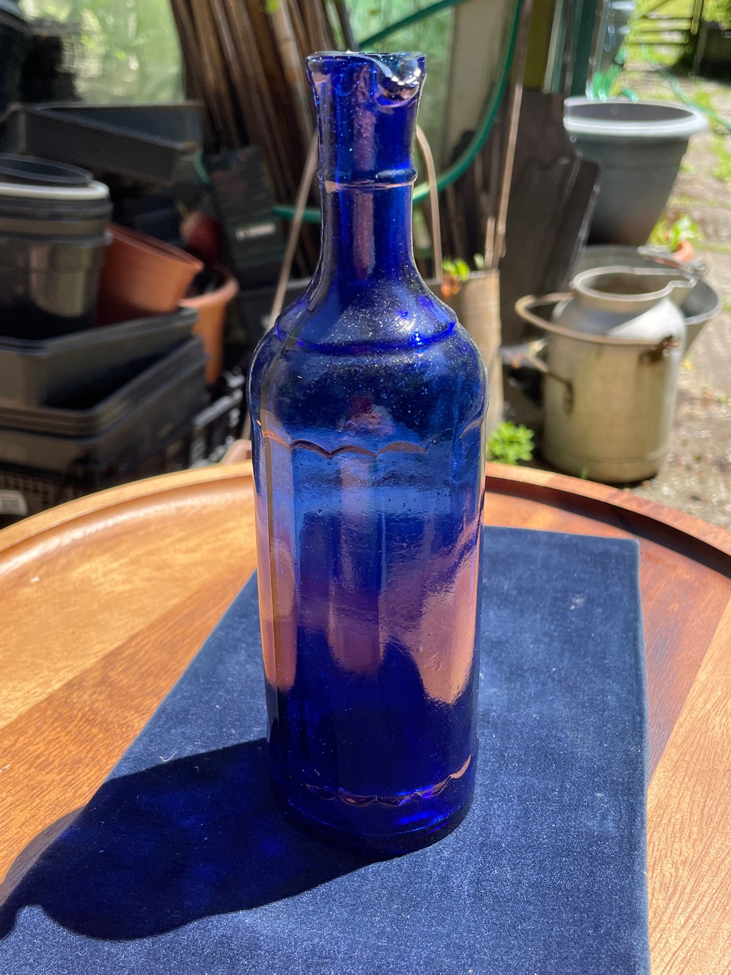 Victorian cobalt blue 18-sided ink bottle c1890's with pouring lip 21cm tall