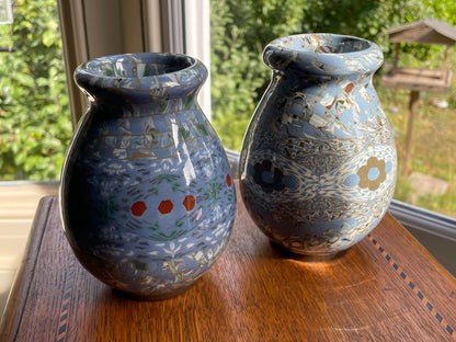 Pair Jean Gerbino Vallauris France Mosaic Vases, Signed Neriage Pottery, Mid-Century Studio Ceramics 14cm
