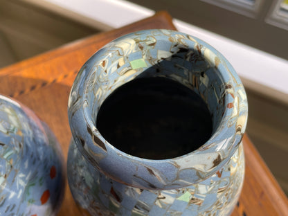 Pair Jean Gerbino Vallauris France Mosaic Vases, Signed Neriage Pottery, Mid-Century Studio Ceramics 14cm