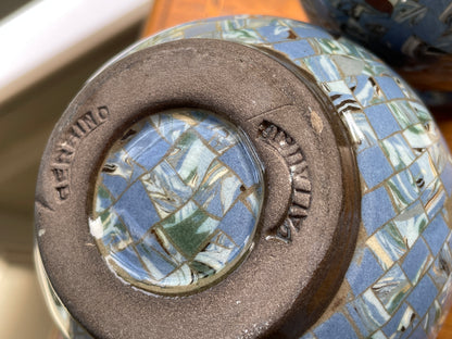 Pair Jean Gerbino Vallauris France Mosaic Vases, Signed Neriage Pottery, Mid-Century Studio Ceramics 14cm