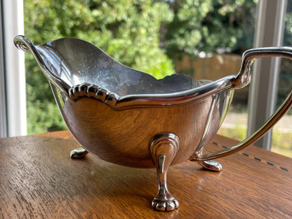 Vintage Harrods London Silver Plated Sauce Boat, Footed Gravy Boat with Lion Paw Feet, Hard Soldered Silverplate