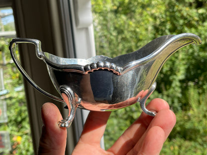 Vintage Harrods London Silver Plated Sauce Boat, Footed Gravy Boat with Lion Paw Feet, Hard Soldered Silverplate