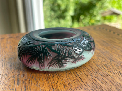 Signed L. Chompret Cameo Glass Miniature Vase, French Art Nouveau Pinecone Design, Acid Etched c.1910