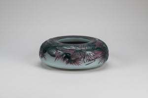 Signed L. Chompret Cameo Glass Miniature Vase, French Art Nouveau Pinecone Design, Acid Etched c.1910