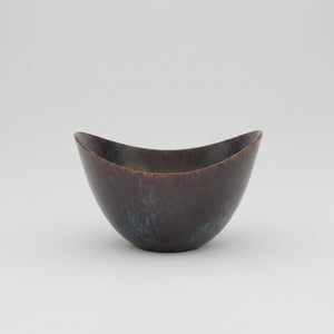 Gunnar Nylund Rörstrand Sweden Stoneware Bowl, Mid Century Scandinavian Modern Pottery, Blue Plum Asymmetric Ceramic