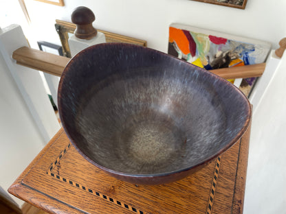 Gunnar Nylund Rörstrand Sweden Stoneware Bowl, Mid Century Scandinavian Modern Pottery, Blue Plum Asymmetric Ceramic