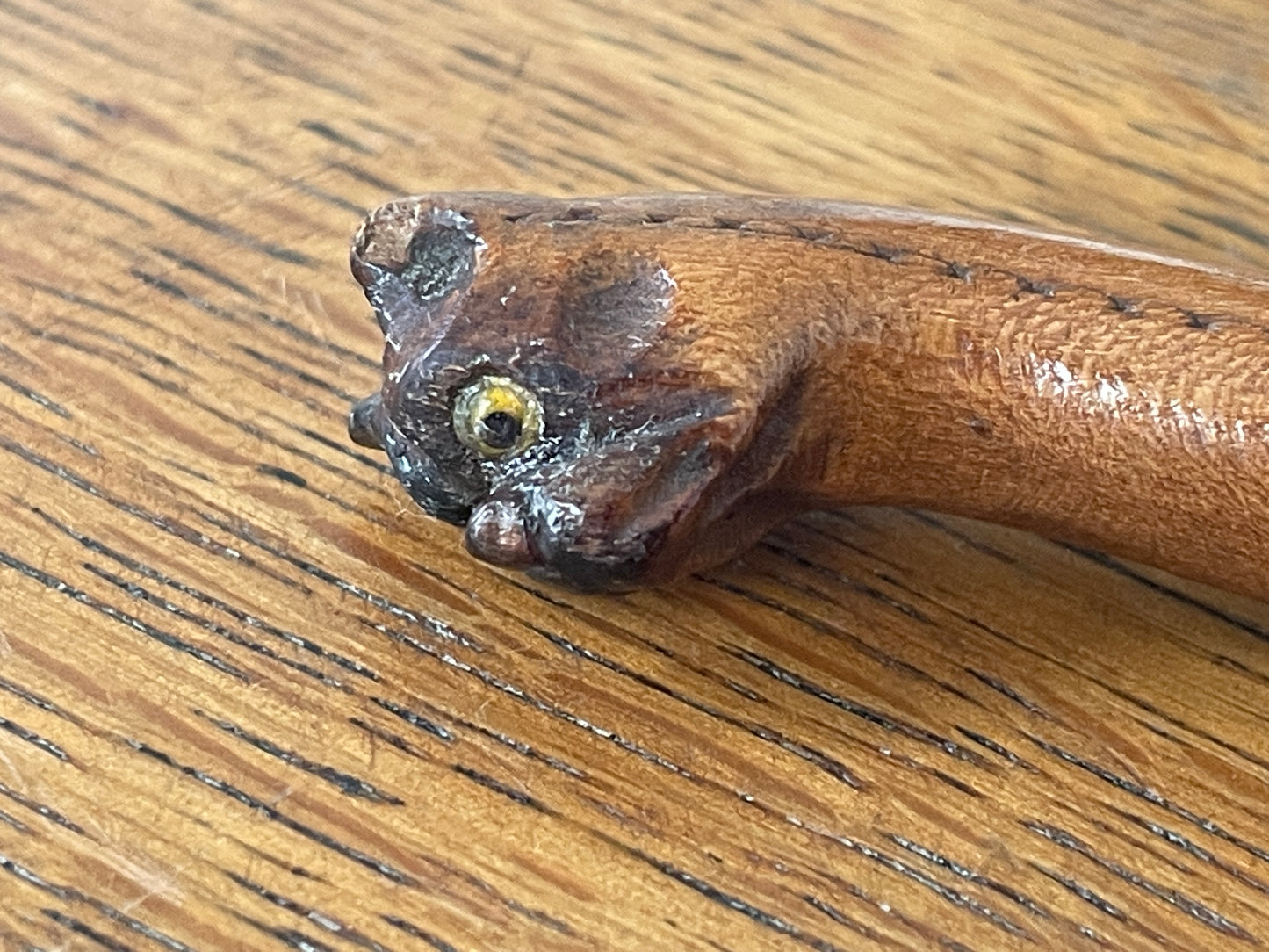 Victorian Wooden Glove Stretchers with Carved Dog Heads & Glass Eyes – Antique Sewing Collectible, Unique Gift for Her