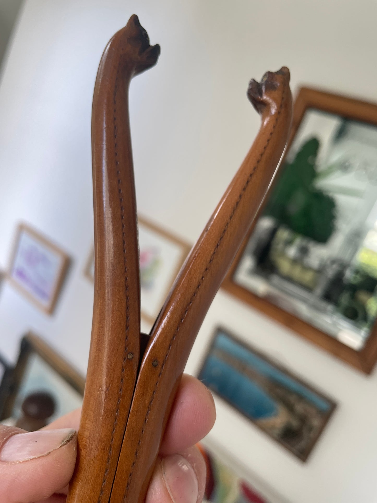 Victorian Wooden Glove Stretchers with Carved Dog Heads & Glass Eyes – Antique Sewing Collectible, Unique Gift for Her