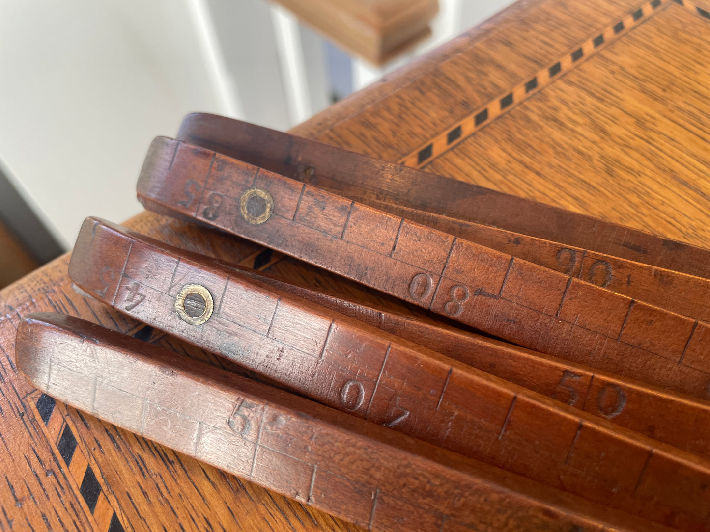 Antique Folding Wooden Ruler with Brass Hinges